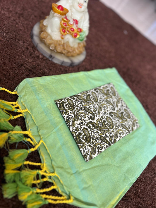 Plain Khadi Cotton Saree with Contrast Kalamkari Blouse