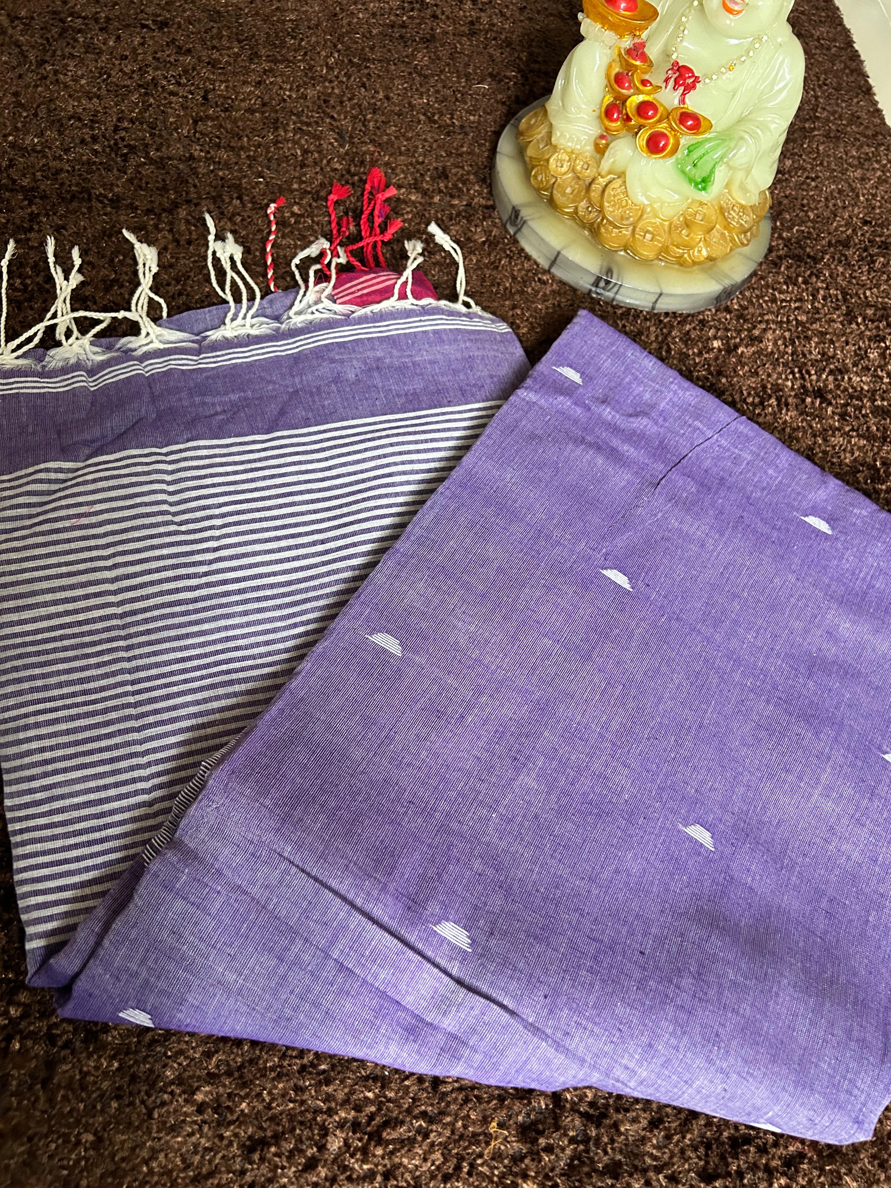 Plain Khadi Cotton Saree with Contrast Kalamkari Blouse