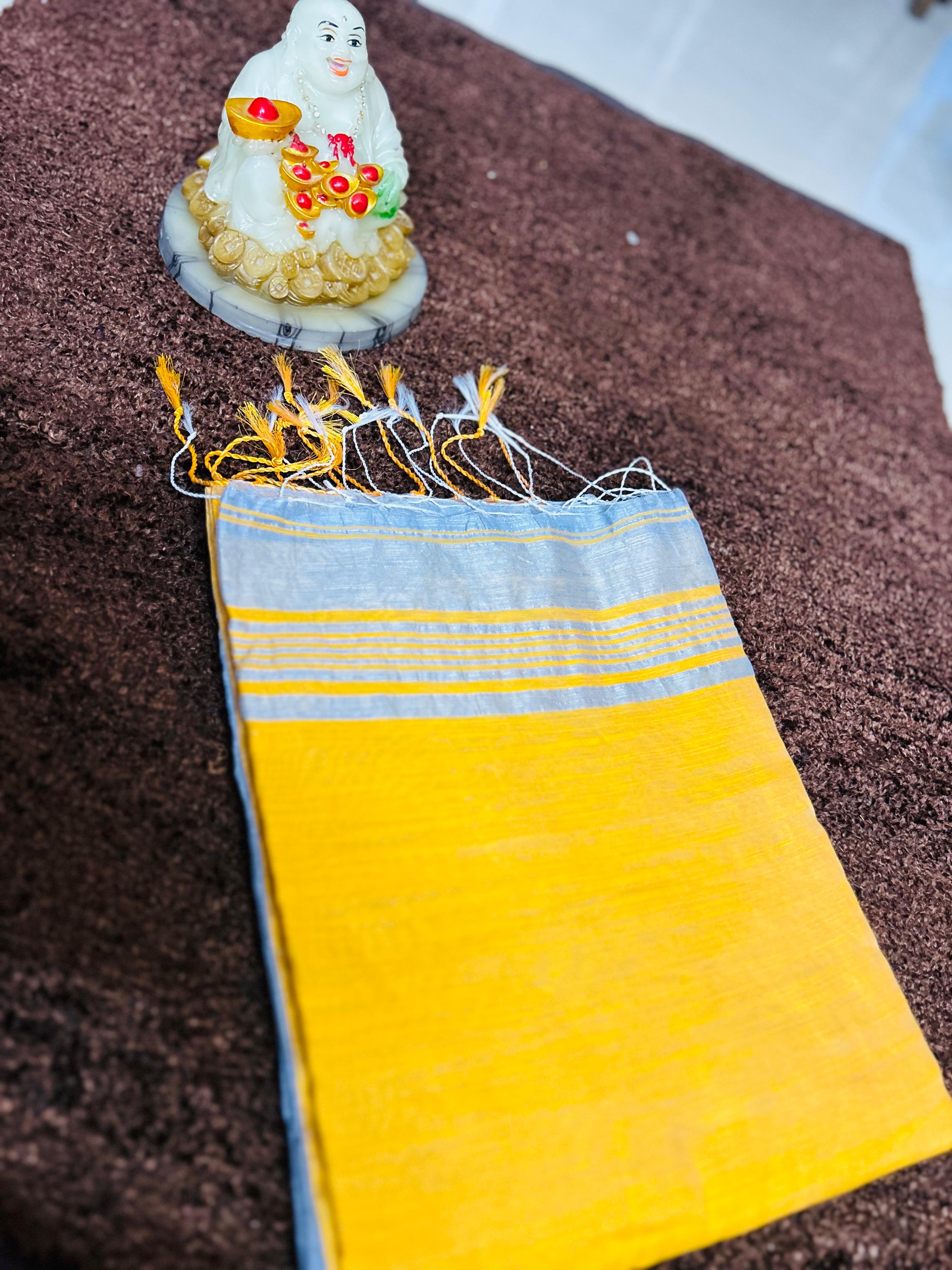 Plain Khadi Cotton Saree with Contrast Kalamkari Blouse