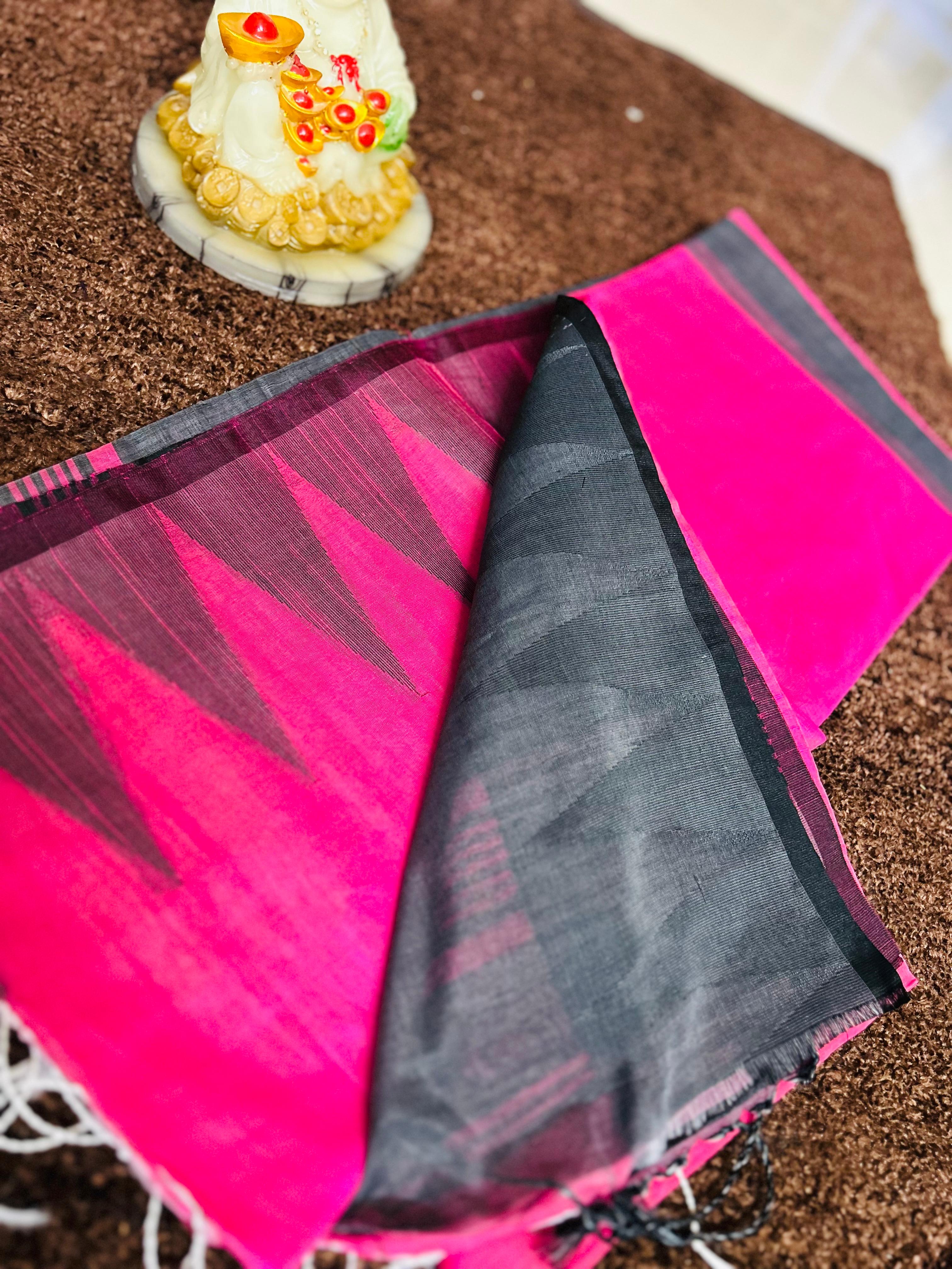 Plain Khadi Cotton Saree with Contrast Kalamkari Blouse