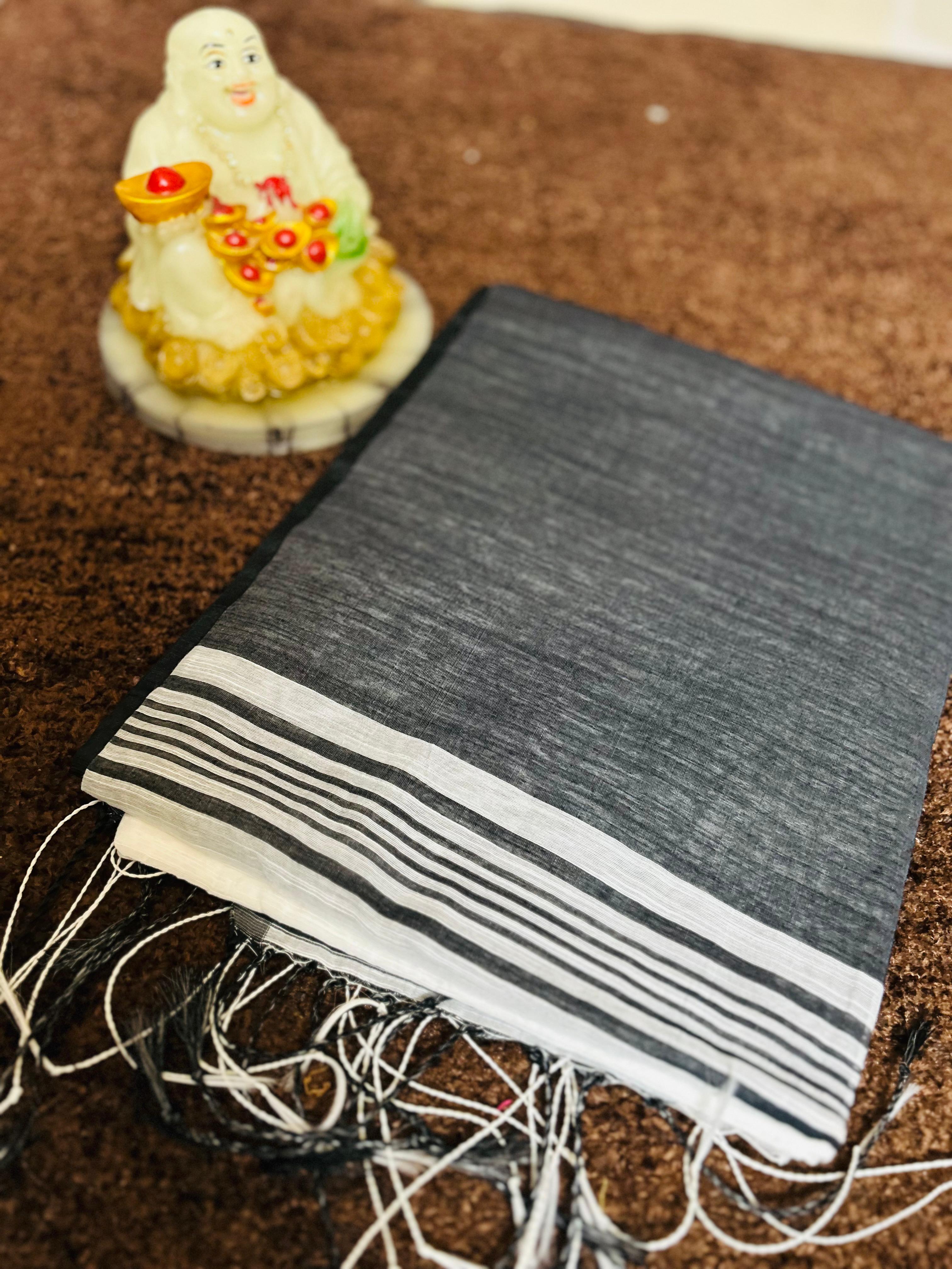 Plain Khadi Cotton Saree with Contrast Kalamkari Blouse