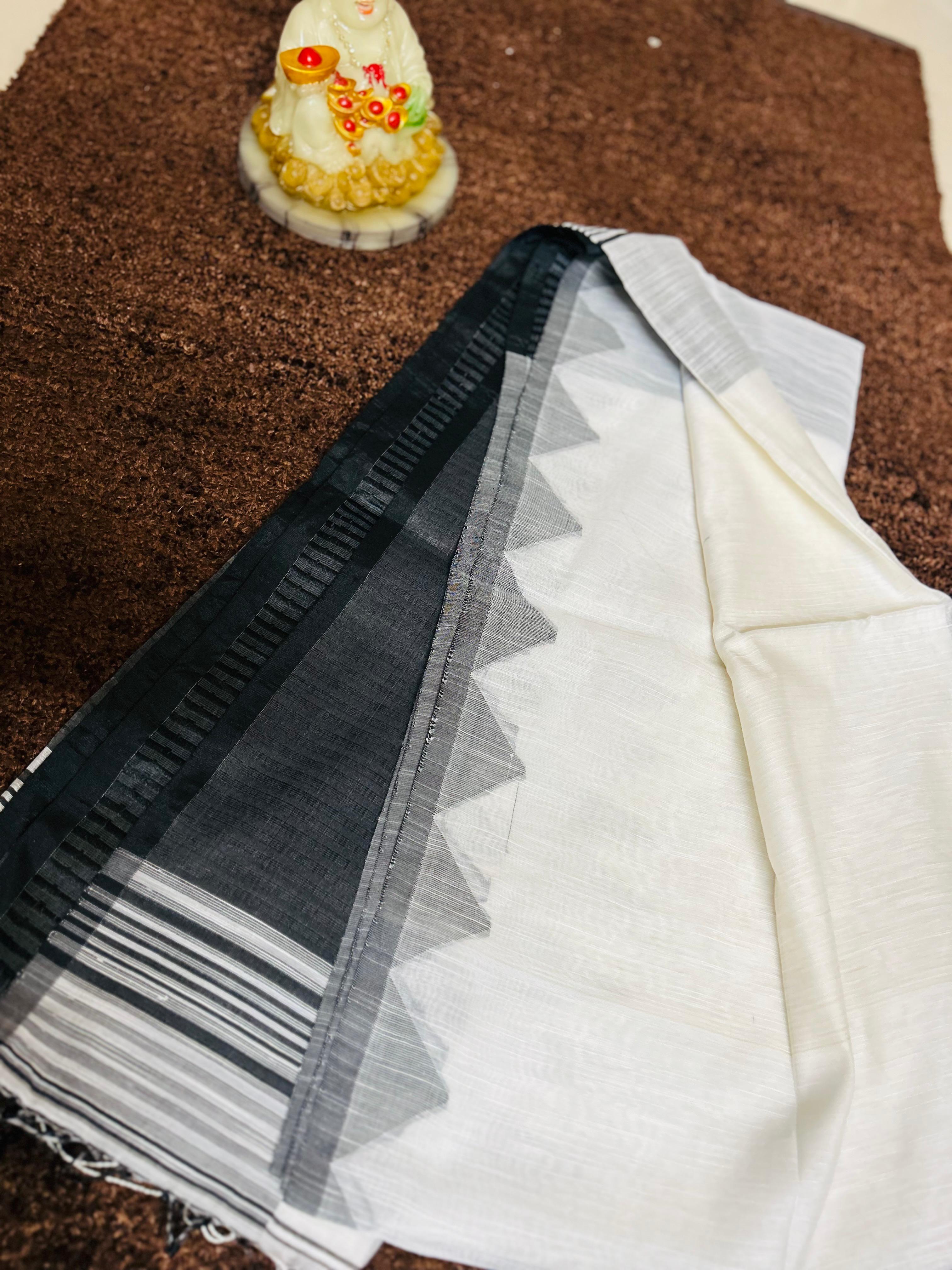 Plain Khadi Cotton Saree with Contrast Kalamkari Blouse