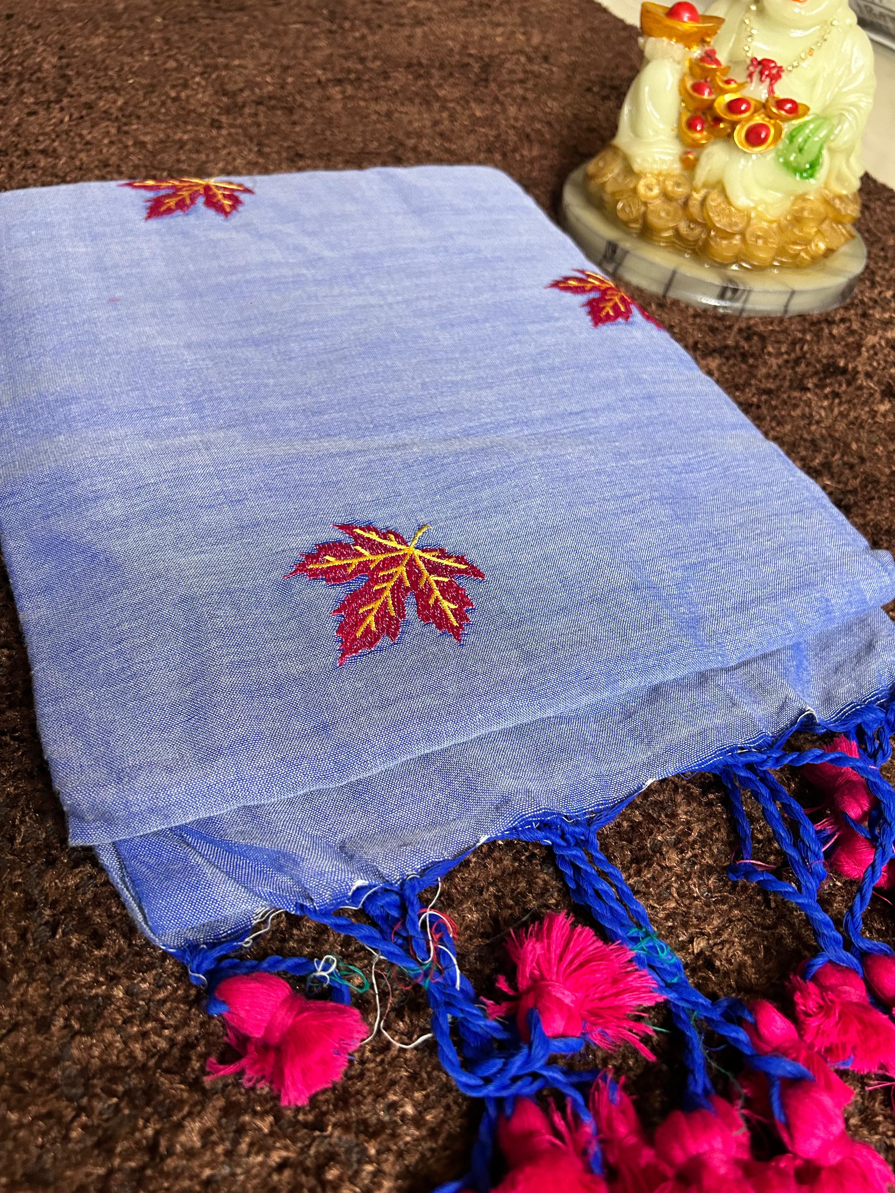 Plain Khadi Cotton Saree with Contrast Kalamkari Blouse