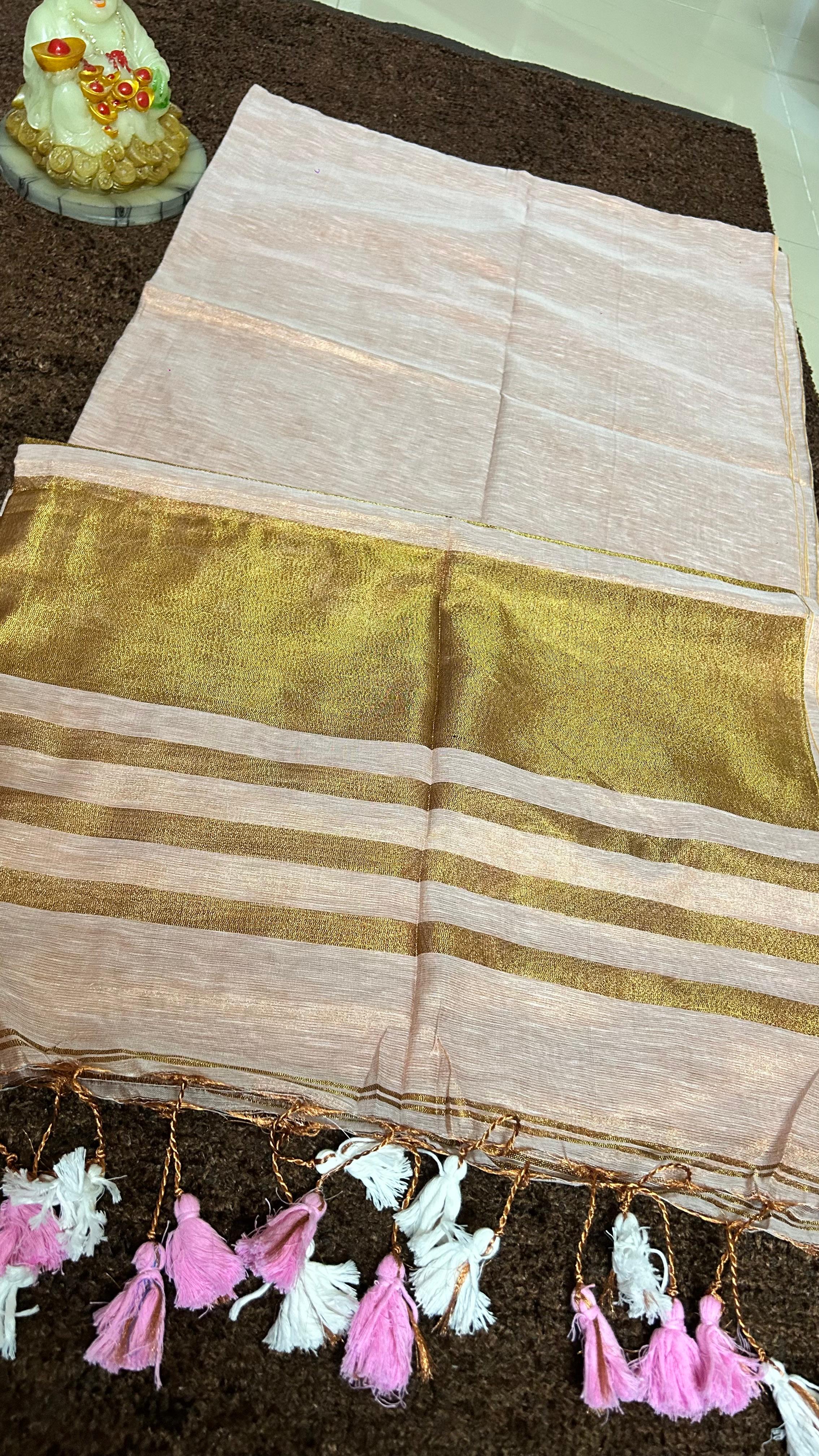 Plain Khadi Cotton Saree with Contrast Kalamkari Blouse