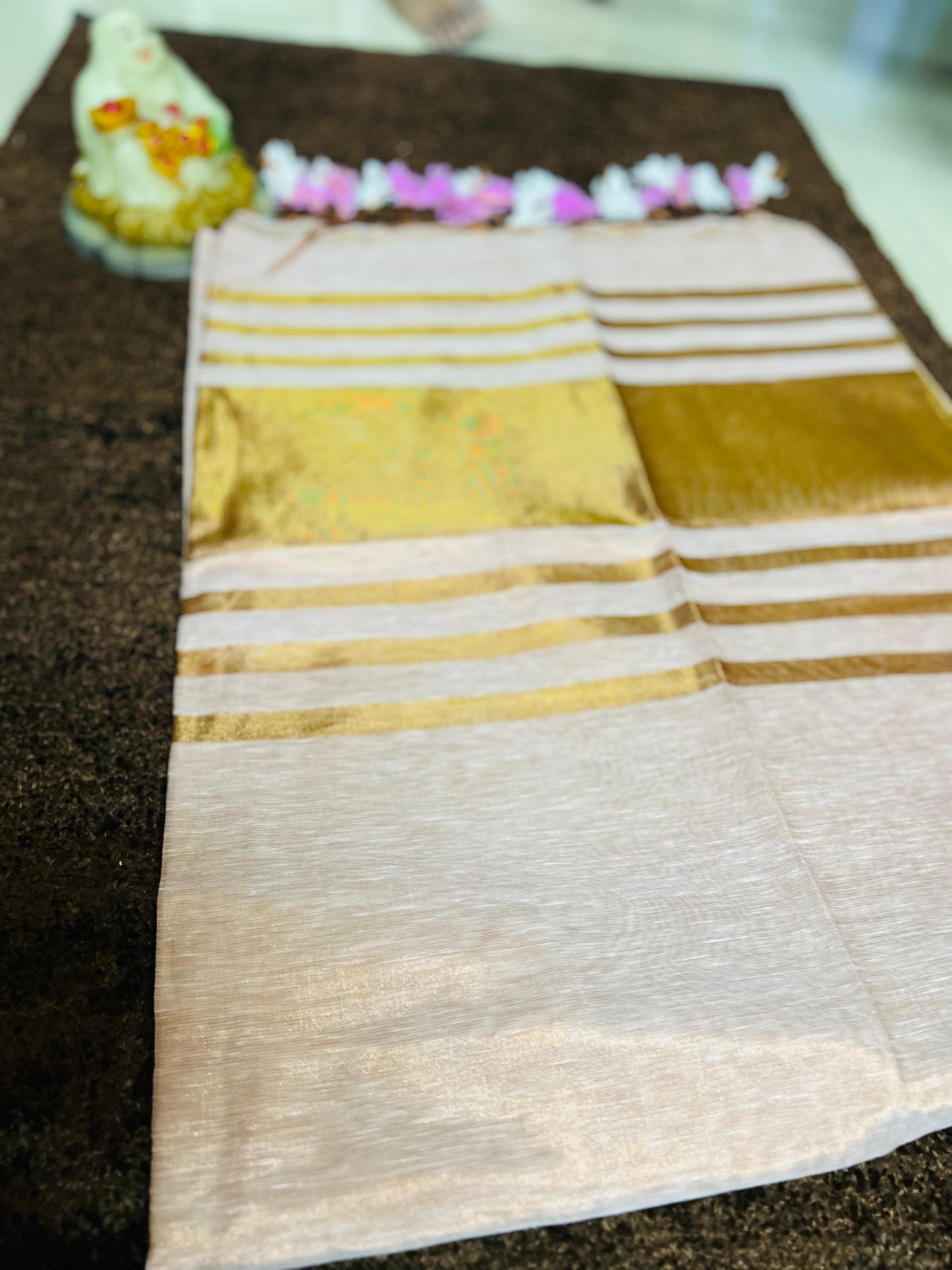Plain Khadi Cotton Saree with Contrast Kalamkari Blouse
