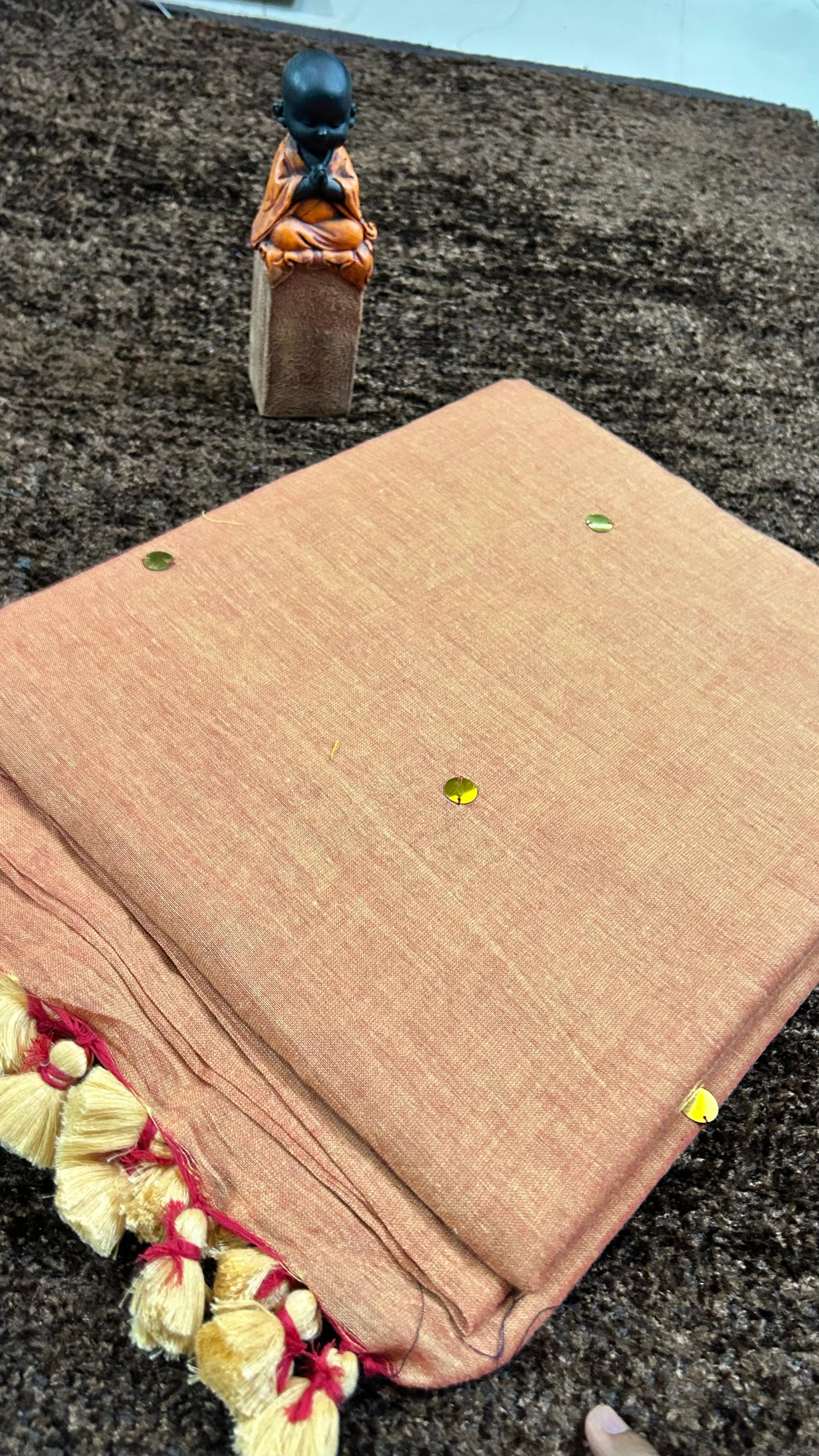 Plain Khadi Cotton Saree with Contrast Kalamkari Blouse