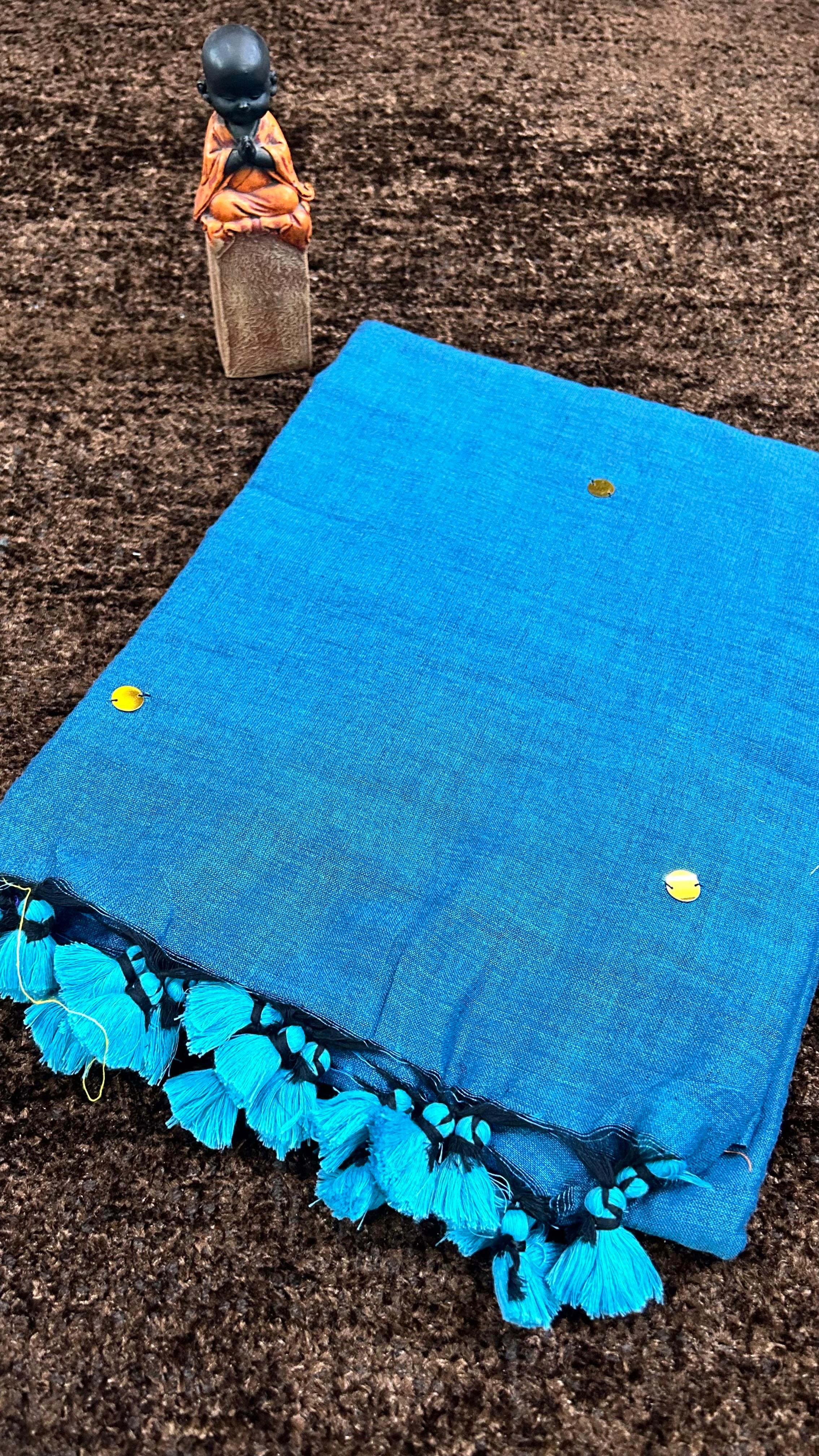 Plain Khadi Cotton Saree with Contrast Kalamkari Blouse