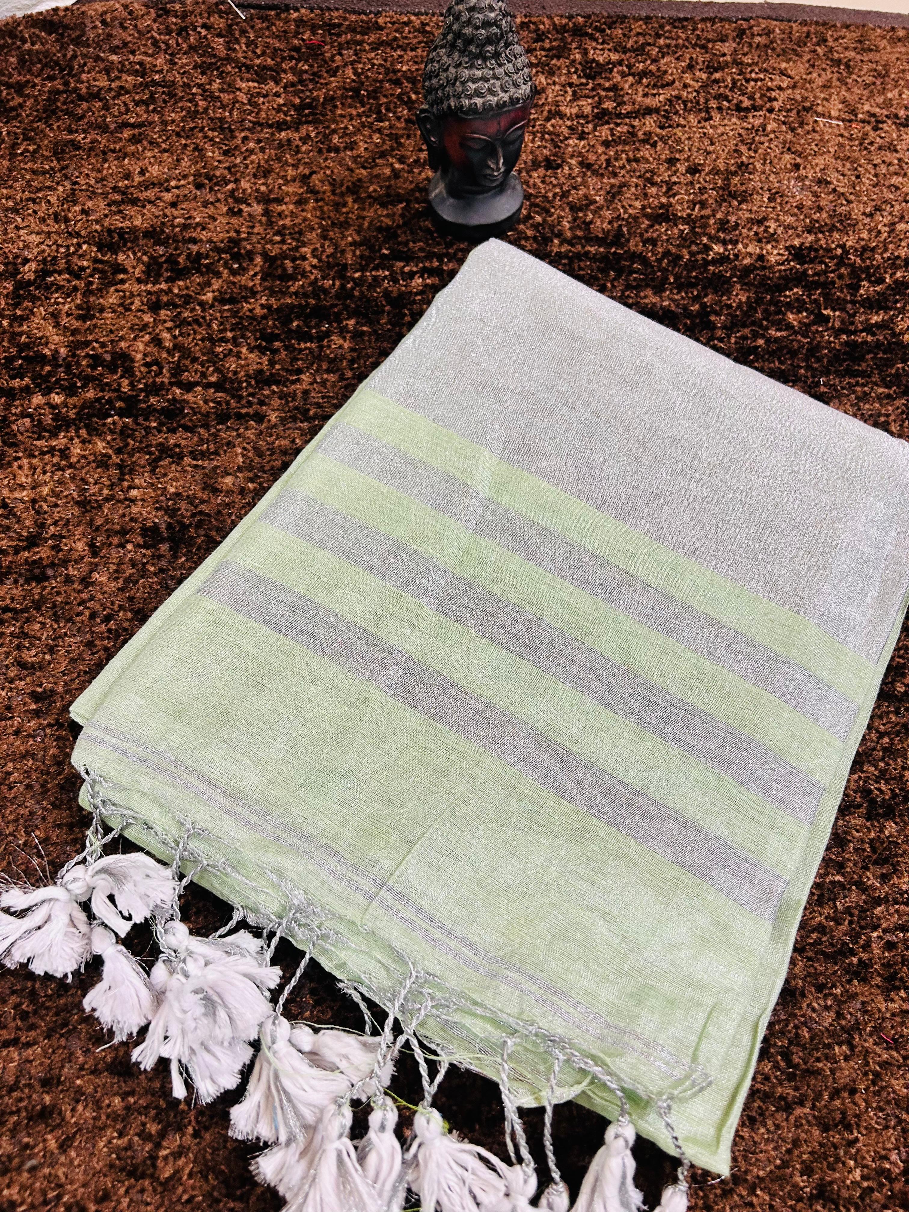 Plain Khadi Cotton Saree with Contrast Kalamkari Blouse