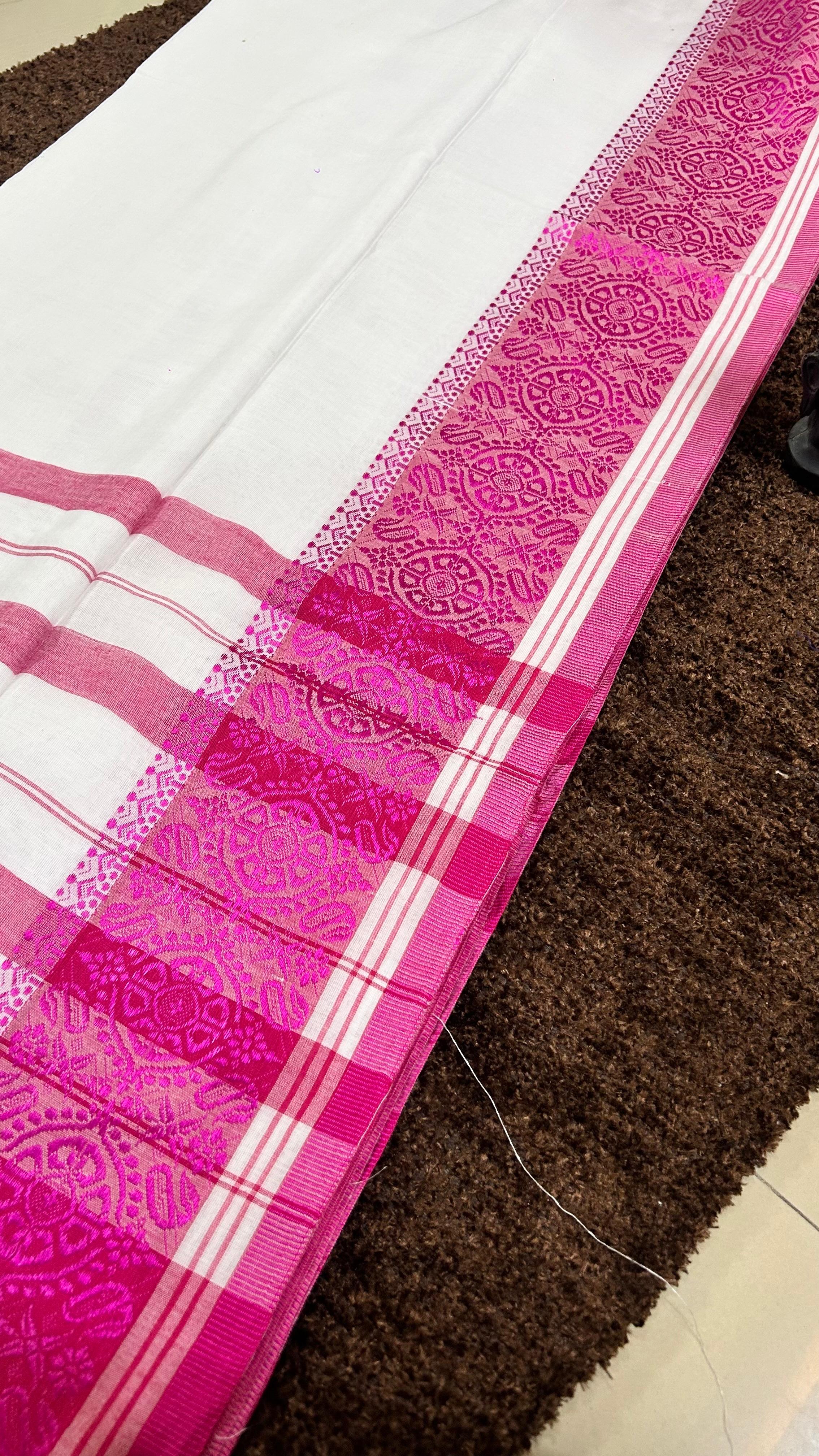 Plain Khadi Cotton Saree with Contrast Kalamkari Blouse