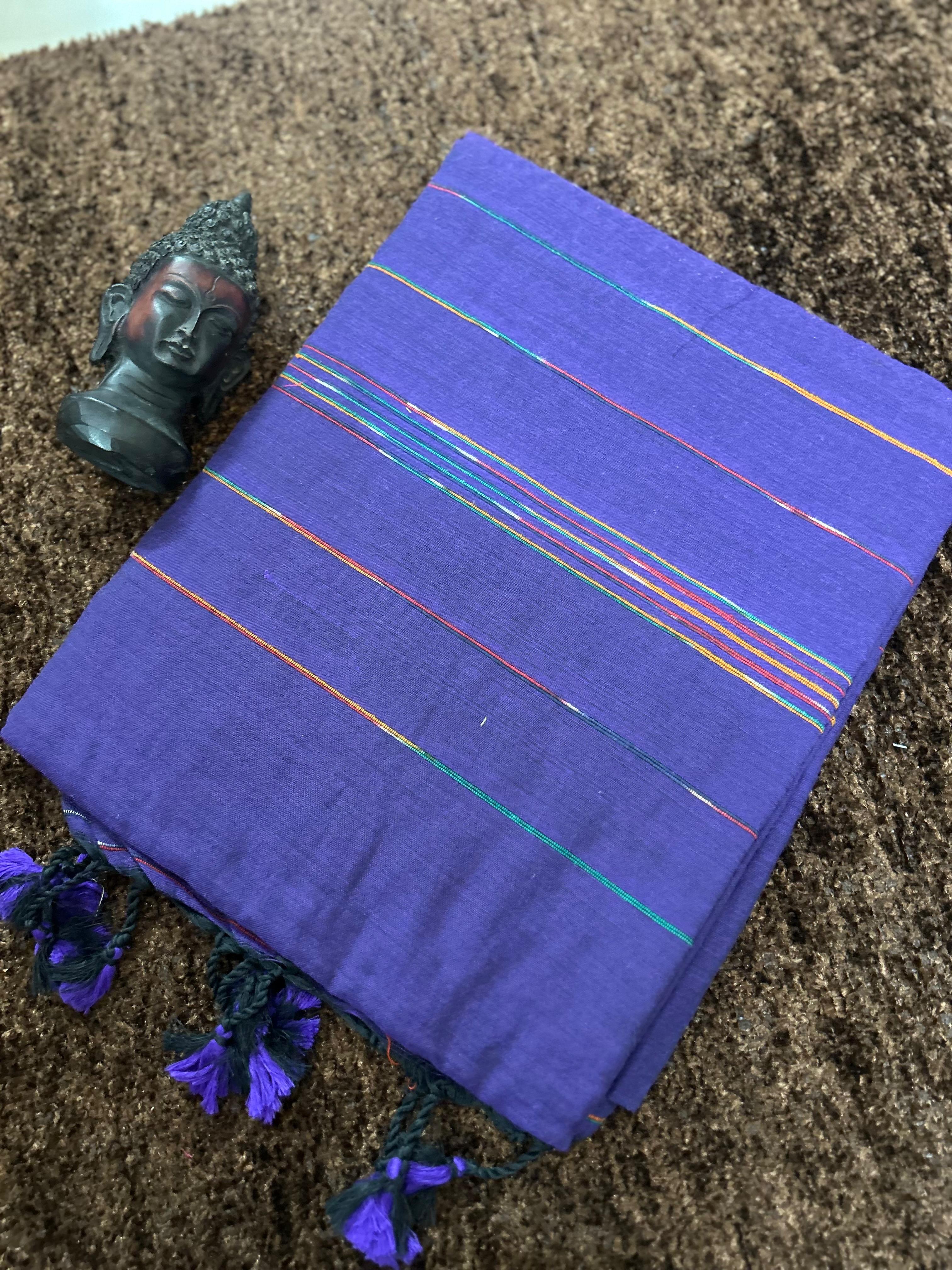 Plain Khadi Cotton Saree with Contrast Kalamkari Blouse