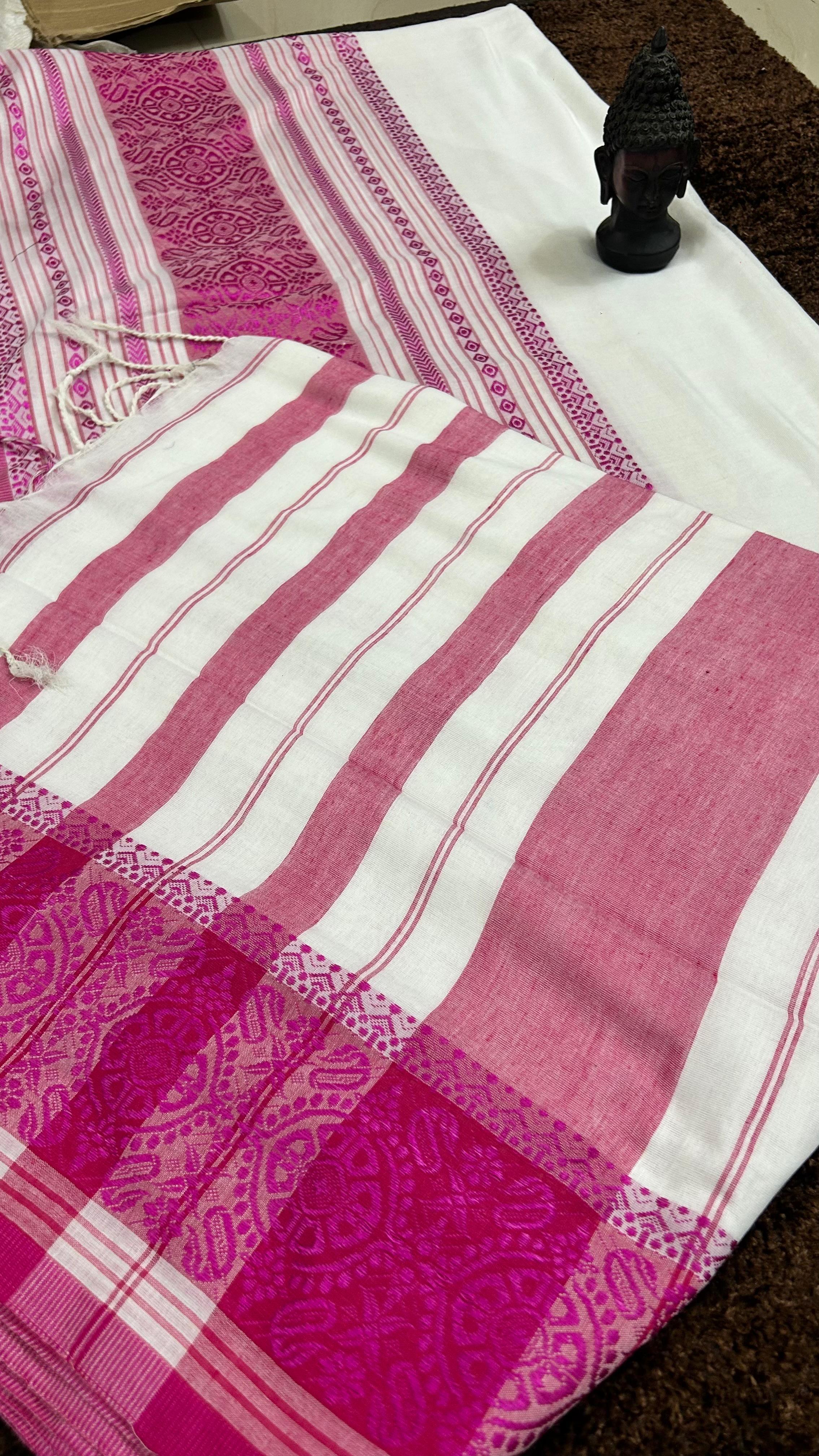 Plain Khadi Cotton Saree with Contrast Kalamkari Blouse