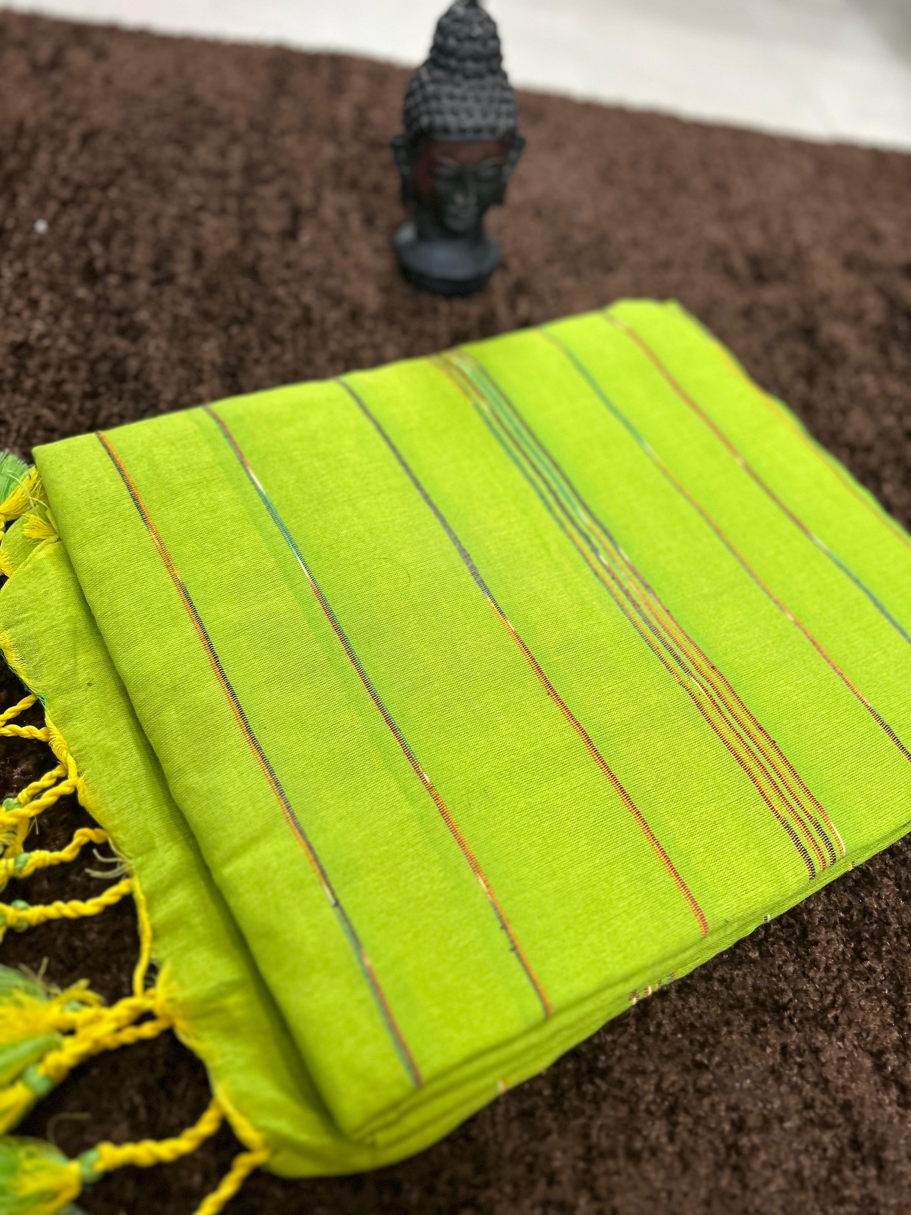 Plain Khadi Cotton Saree with Contrast Kalamkari Blouse
