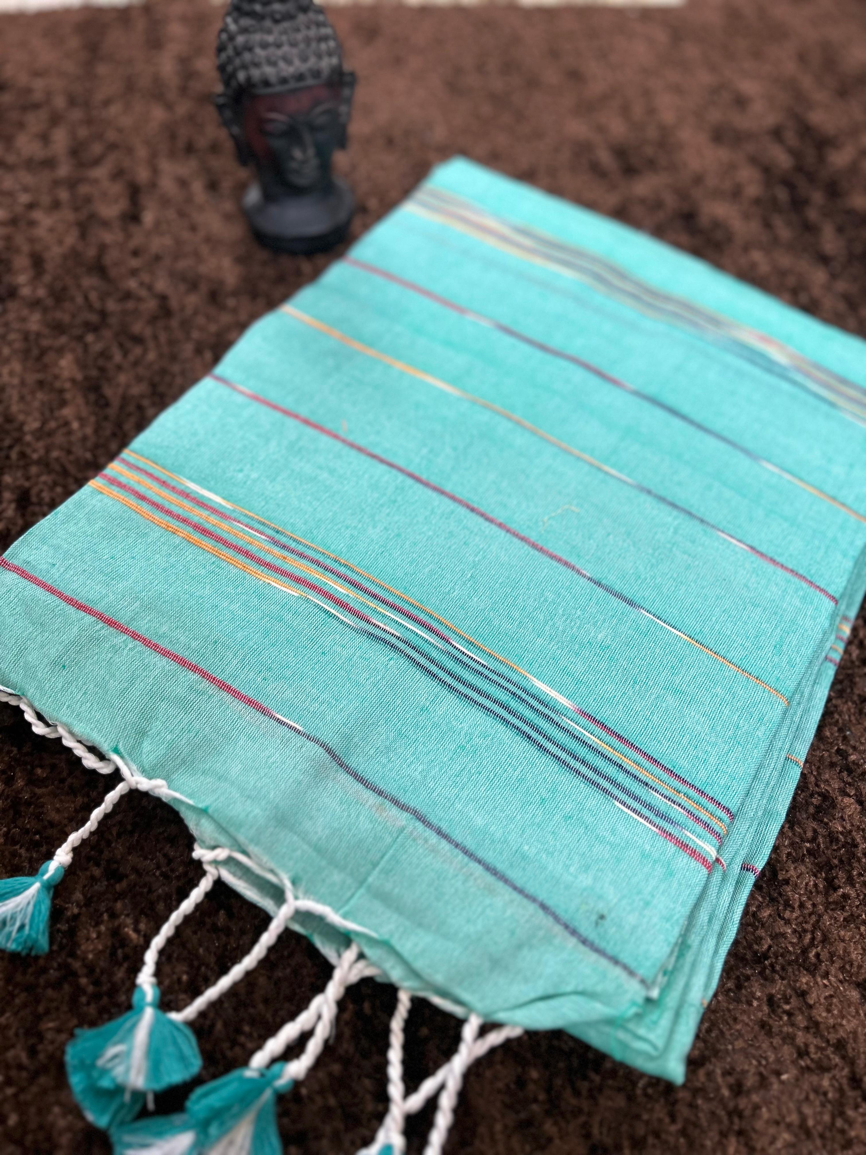 Plain Khadi Cotton Saree with Contrast Kalamkari Blouse